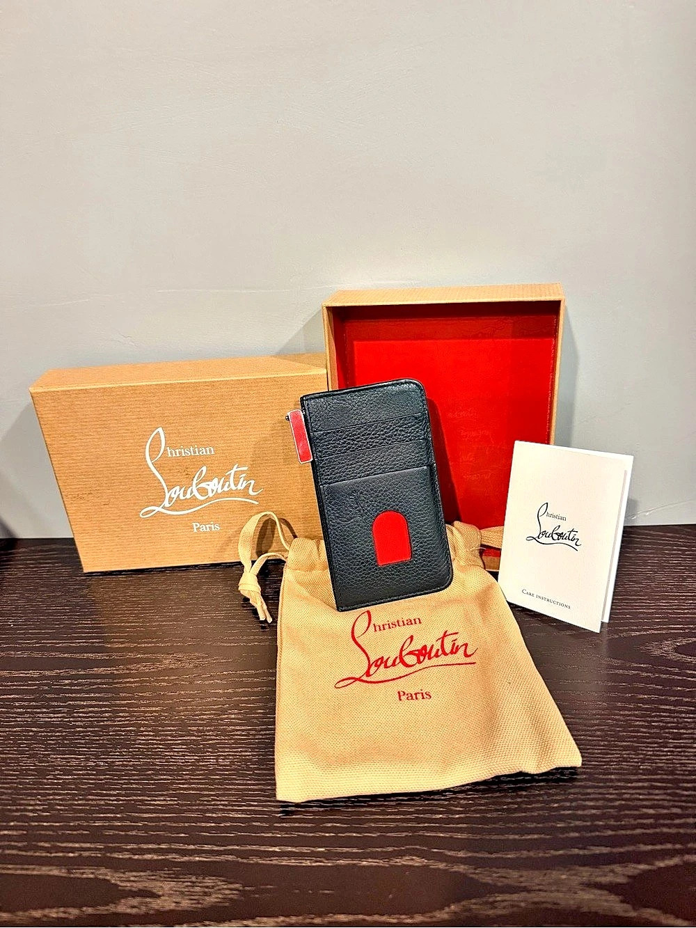 Christian Louboutin Loubinthesky Black & Red Wristlet Wallet Like New